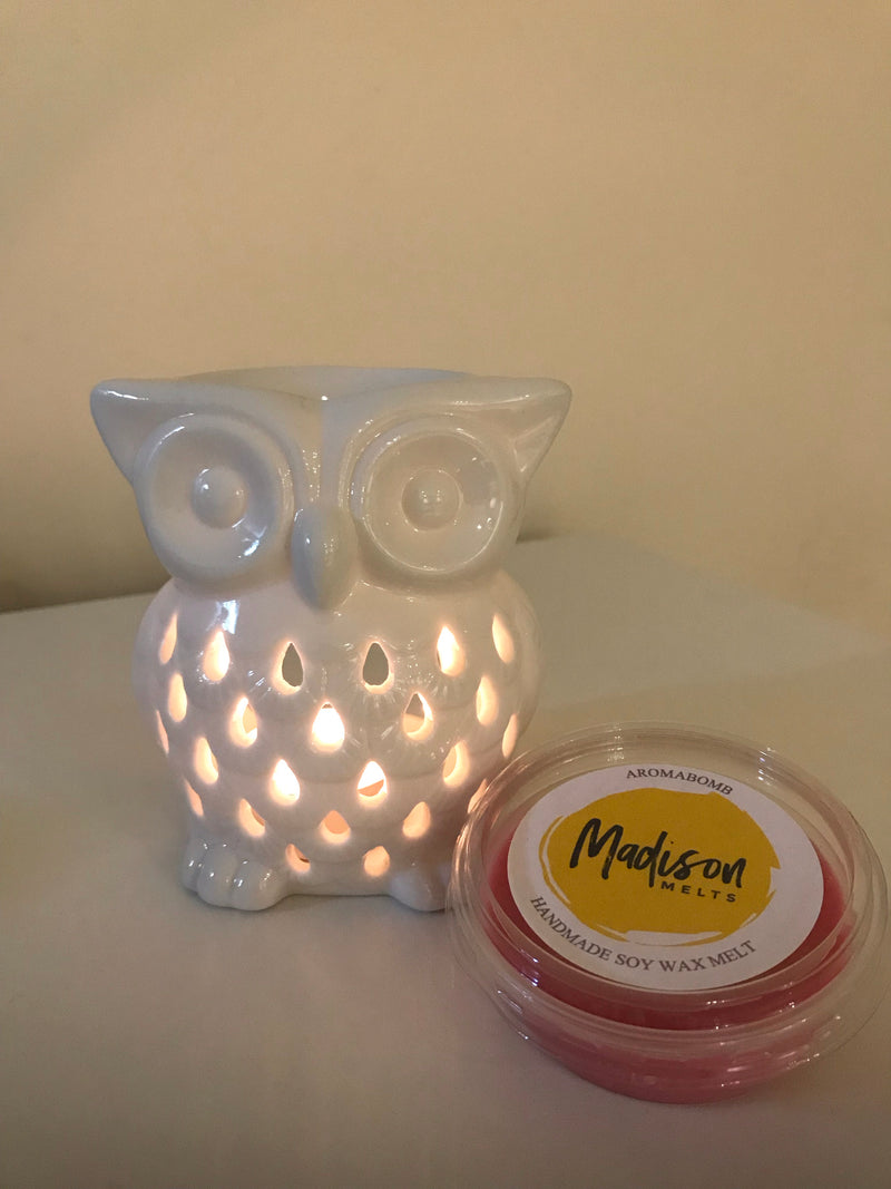 White Ceramic Owl Design Oil Burner - Scented Soy Wax Melts | Wax Melt Warmers - MadisonMelts